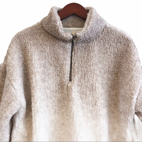 THREAD & SUPPLY NWT Wubby Sherpa Fleece Pullover Jacket in Cream and Gray - Picture 9 of 13